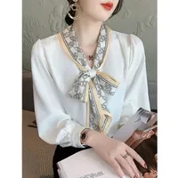 2021 Otoño Diseño de moda para mujer Cuello de arco de mujer de manga larga Gasifón OL Blusa Camisa más tamaño SMLXLXXL3XL TOPS