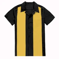 Plus Size Men Shirt Summer Short Sleeve Black Yellow Rockabilly Bowling Cotton Casual Shirts For Hawaiian Men's