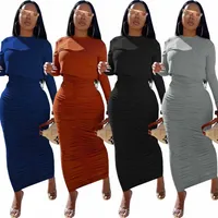 Женские 2-х частящие платье подходящие набор осень осень полного рукава Урожай и драпированные плиссированные длинные юбки повседневные твердые клуб Outfit 2021