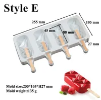 Silicone Ice Cream Moulds 4 Cell Cube Tray Cakesicle Mold Popsicle Maker DIY Homemade Freezer Lolly Mould Cake pop tools HHMDN