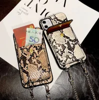 Cas de téléphone de luxe en peau de serpents pour iPhone 13 12 Pro Max 7 8 plus X XS XR Card Package Crack Cordon Cover Couverture de lanière