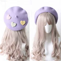 Cute Girls Kawaii Little Love Sweet Lolita Headwear Purple Bea Beat Cappello fatto a mano in feltro di lana feltro Berret wholale