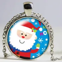 Hängsmycke Halsband Jul Snowman Reindeer Santa Claus Round Halsband 25mm Glas Cabochon Kvinnor Tjej Smycken Party Födelsedag
