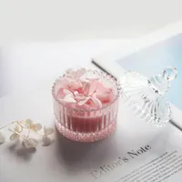 Candles 1pcs Scented With Dried Flower, Glass Candy Jar, Soy Wax And Gift Box Rose Bluebell Valentine&#039;s Day