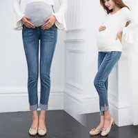 Fondos de maternidad para mujeres embarazadas Ropa Jeans retro Pantalones de embarazo Pantalones Pantalones Vintage Flyny Stretch Denim