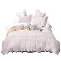 Bettwäsche-Sets 4 teile / satz Romantische weiße Spitze Rose Set Princess Bettbezug für Hochzeit Bettwäsche Luxusschlafzimmer Textilien