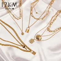 Pendant necklaces 17Km Mode Multi Layer Lock Portret Hangers Chains for Women Gold Metals Key Heart Chain Design Jewelry Cadeau J0722