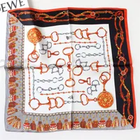 Scarves POBING 100% Natural Silk Scarf Chain Tassel Print Square Wraps Small Head Handkerchief Tie Hijab Echarpes Foulard53x53CM