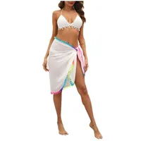 Летние женщины цветные кисточки сплайсинга нерегулярно одно кусок пляжная юбка модная прикрытия для кисточки