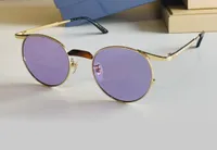 0238 Retro Gold Violet Round Solglasögon Metall etsade unisex glasögon Solglasögon occhiali da sole firmati uv400 skydd ögonkläder med låda