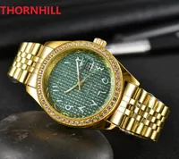 Высококачественные мужские женщины арабские численные часы Полные бриллианты кольцо замороженный ремешок дизайнер часы кварцевые движения пара любовников часы наручные часы