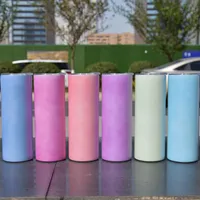 US-Lager 20 Unzen Gerade Sublimation UV-Farbwechsel-Tumbler mit klaren Strohhalsten Edelstahl glänzend leeres doppelwand vakuum isoliertes wasserbecher