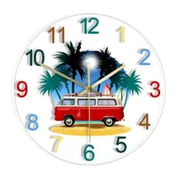 壁時計レトロキャンピングカーモダンなデザイン時計旅行ホームデコールサーフボードクラシックカープリントサイレントRV輸送アート