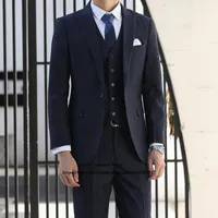 Men's Suits & Blazers Classic Stripe Mens Office Formal Business Blazer Wedding Groom Slim Fit 3 Piece Sets Costume Homme (Jacket+Vest+Pants