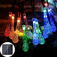 Strips LED Outdal Water gouttes à eau Solar Lampe String Lumières 5 / 6.5 / 7m 20/30/50 Leds Fairy Holiday Holiday Party Garland Jardin imperméable