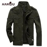 Hanqiu бренд M-6XL бомбардировщик куртка мужчины военная одежда весна осень мужская пальто твердая свободная армия 211008