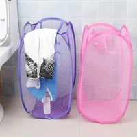 Foldable 메쉬 세탁 가방 바구니 옷 저장 용품 팝업 세척 의류 바구니 Bin Hamper 저장소 가방 휴대용 스트랩