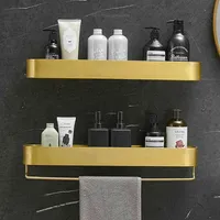 Gold Bathroom Shelf 30 40 50 cm Wall Brushed Gold Shelves Shower Basket Storage Rack Towel Bar Bathroom Accessories 220120