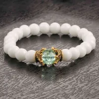 White Natural Stone Crown Beads Bracelets Men Women Yoga Meditation Buddha Stretch Braclet Vintage Charm Jewelry Pulseira Homme