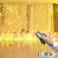 Strings 3*3m LED Fairy Lights Garland Curtain Lamp Remote Control USB String Light For Year Christmas Home Bedroom Window Decoration
