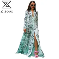 Z-Zoux Vrouwen Jurk Lange Floral Shirt Maxi Boho Zomer Bloem Print Mouw Plus Size Vintage XXL 210706