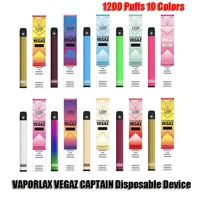 정통 Vaporlax Vegaz 선장 일회용 포드 디바이스 키트 1200 퍼프 700mAh 배터리 4ml 프리 쿼리 카트리지 vape 펜 정품 대 Mate Bar Plus