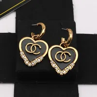 Design Brand Double Letter Long Styles Stud Earrings High Quality Crystal Rhinestone Geometric Peach Heart Earring Fashion Womens Annulus Eardrop Jewelry Earring