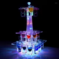 파티 장식 화려한 빛나는 LED 수정 에펠 타워 칵테일 컵 홀더 스탠드 VIP 서비스 S 유리 글로리 퍼 디스플레이 랙 장식