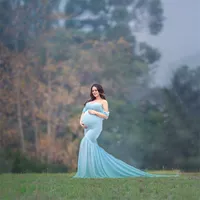 ポーシュートのための肩からの肩のドレスのためのポーシュートのベビーシャワーの長い妊娠ドレスポイングロール妊娠中の女性最大ガウン1554 B3
