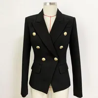 Estilo clássico de qualidade superior design original feminino blazer duplo-breasted jaqueta magro metal fivelas terno casaco preto branco