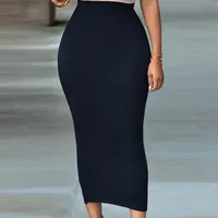 Juifs BigSweety Mid-mollet Jupe décontractée Taille haute taille Modycon pour femmes Office Lady OL Solide Noir Gris Vert Maxi