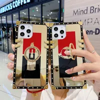 Batom de espelho Caixa de telefone de desenhista de luxo com suporte de anel para iPhone 12 11 Pro X XSX 7 8 Plus Samsung Note20 S21 A52 A72