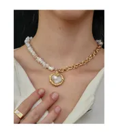 Collar de perlas con cadena de oro Lujo Barroco Flat Natural Oyster Half Shell Forma de corazón Cuello único Garguería genuina Collares Collares