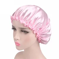 Hurtownie 10 sztuk / partia Satynowe Ruffles Czapka Czapka Sleep Night Head Cover Turban Hat dla kobiet Prysznic Kręcone włosy