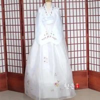 High Quality Hanbok Fashion Embroidered Printing White Korean Traditional National Costume Asian Pacific Islands Ethnic Clothing