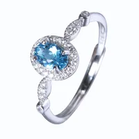 Cluster Rings Mdina 0.5ct Natürliche blaue Topaz Birthstone Kombination Ring S925 Sterling Silber Einfache Senior Damen Schmuck