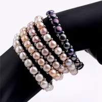 Perle d'eau douce perlée briettes bracelet femmes filles bijoux étirer bracelets élastiques simples brin véritables perles naturelles 5 pièces