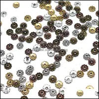 Otros hallazgos Componentes Joyería de 5 mm Flower Beads Caps Mix Spacer 100 / 200PCS Metal Vintage Sier Patted Patted Pattern Bead Fin Jewelry Maki