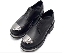 Sapatos para homens derby planos de salto grosso genuíno de couro de metal de pé britânico de estilo masculino