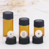 1ML 2ML 4ML Amber Glass Bottle with Tip and Black Cap Essential Oil Bottles Empty Glasses Dropper a40