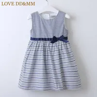 LOVE DD&MM Girls Dresses 2021 Summer New Children's Wear Girls Fashion Sweet Striped Waist Bow Sleeveless Vest Dress Q0716
