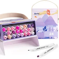 Arrtx ALP Alcohol Markers 24 Colors Red/Green/Blue/Purple Tune Marker Pen Set Perfect for Painting Plants Sky Animals Sunset 210226