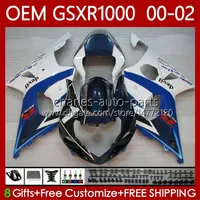 Injection mold Bodys For SUZUKI GSXR-1000 GSX R1000 GSXR White blue 1000 CC 01-02 Bodywork 62No.24 1000CC GSXR1000 K2 00 01 02 GSX-R1000 2001 2002 2002 OEM Fairing kit