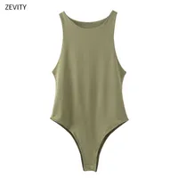 Zeefity Dames Mode Snoep Kleuren Slanke bodysuits Vrouwelijke Chic O Hals Mouwloze Vest Blouse Merk Leisure Playsuits Tops P859 210603