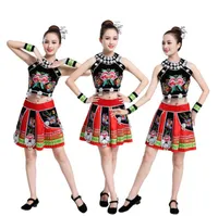 Kadın Hmong Miao Giyim Geleneksel Asya Elbise Tayland Stil Dans Kostüm Etnik Festivali Sahne Giyim