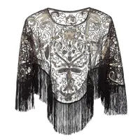 Kvinnors ullblandningar 1920s Beaded Up Flapper Deco Cover Sequin Evening Bolero Shawl Cape Coat Winter Jacket