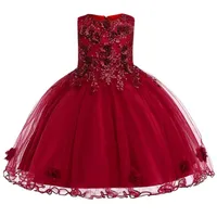 Flickans klänningar Sommarbarn Baby Girl Flower Dress Bridesmaid Toddler Elegant Vestido Infantil Formal Party Tutu L5061