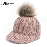 Женская девушка теплый костящий шляпа схватываний женская осень зима из искусственного меха POM шляпы хип хмель войлот бейсболка для взрослых и детей х0715