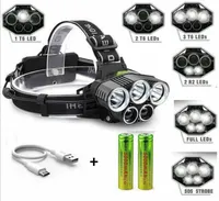 5 LED -Scheinwerfer USB wiederaufladbare Scheinwerfer mit 18650 Batterie -Kopf -Taschenlampen Wasserdicht vor.