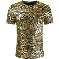 Золотая металлическая футболка для металлических футболок мужчин Shinny повседневная O-шеи мужская футболка ночной клуб T рубашки хип-хоп TEE вершины змеиный узор Streetwear 210524